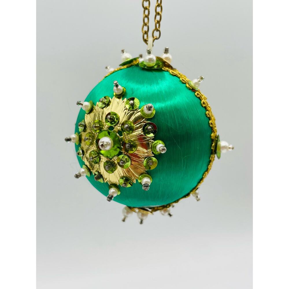 Vintage Handmade Silk/Satin Push Pin Ornament Jeweled Beaded Sequins